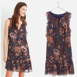 Madewell Lily Ruffle Dress in Sea Floral Multi Chrysanthemum M